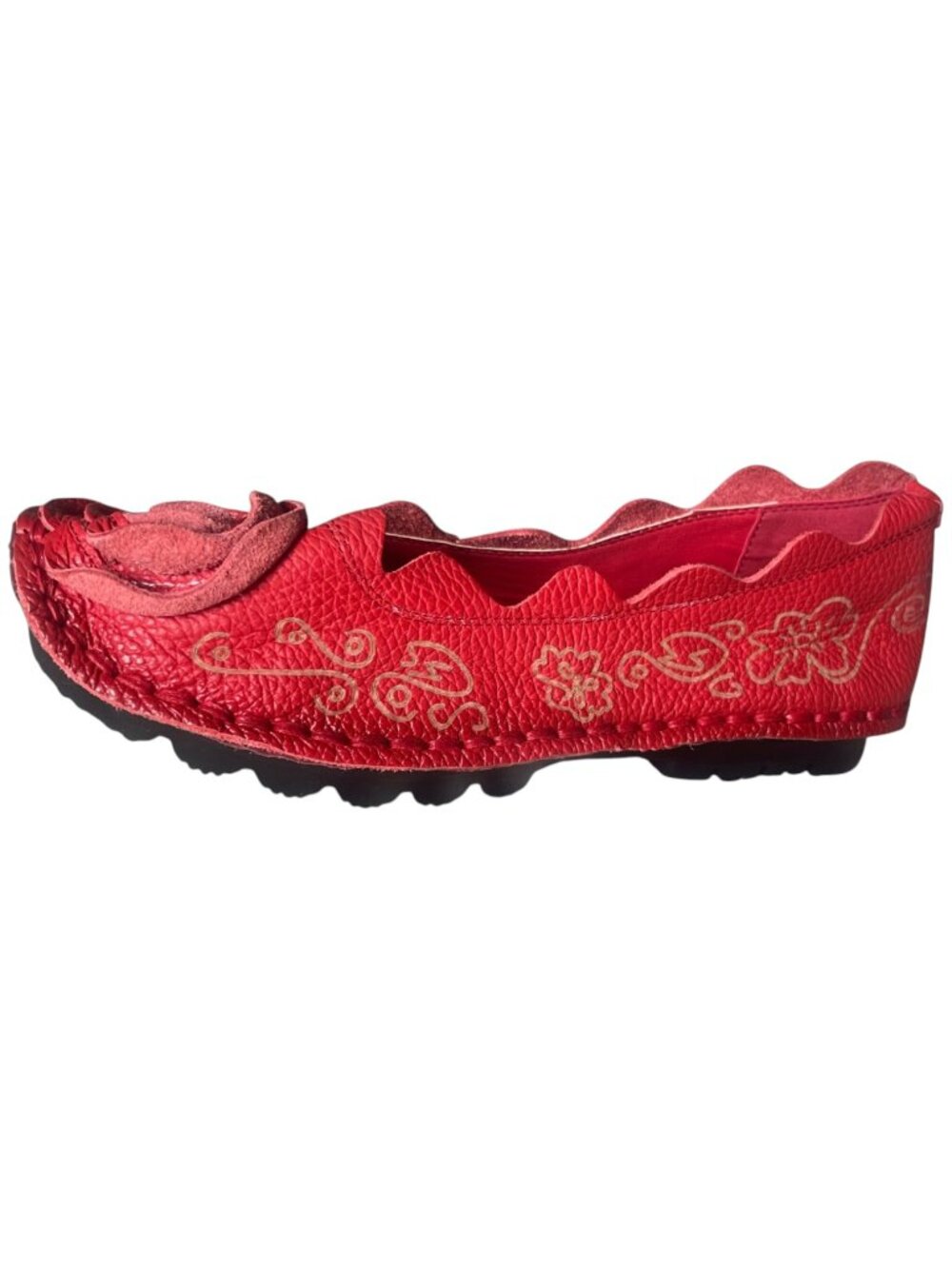 Handmade Floral Stitching Genuine Leather Comfort Slip-On Flats Loafers (8.5-9) - Picture 5 of 9